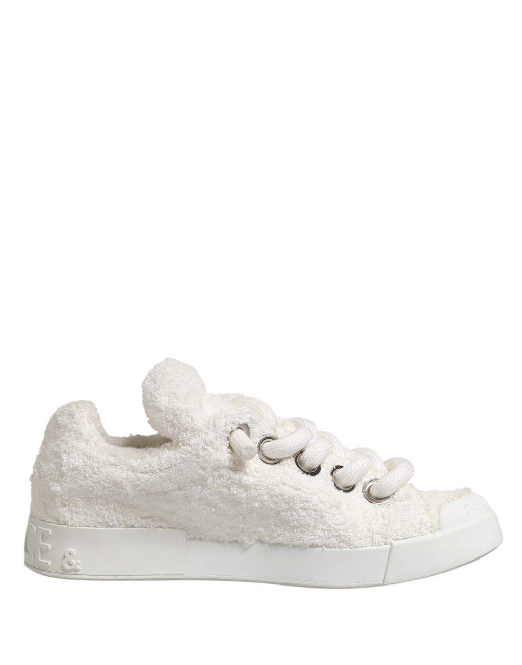 Dolce & Gabbana White Faux Shearling Low Top Sneakers  Shoes