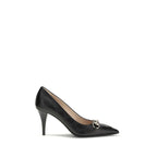 Gucci Black Calf Leather Bos Taurus Mid Heel Pumps