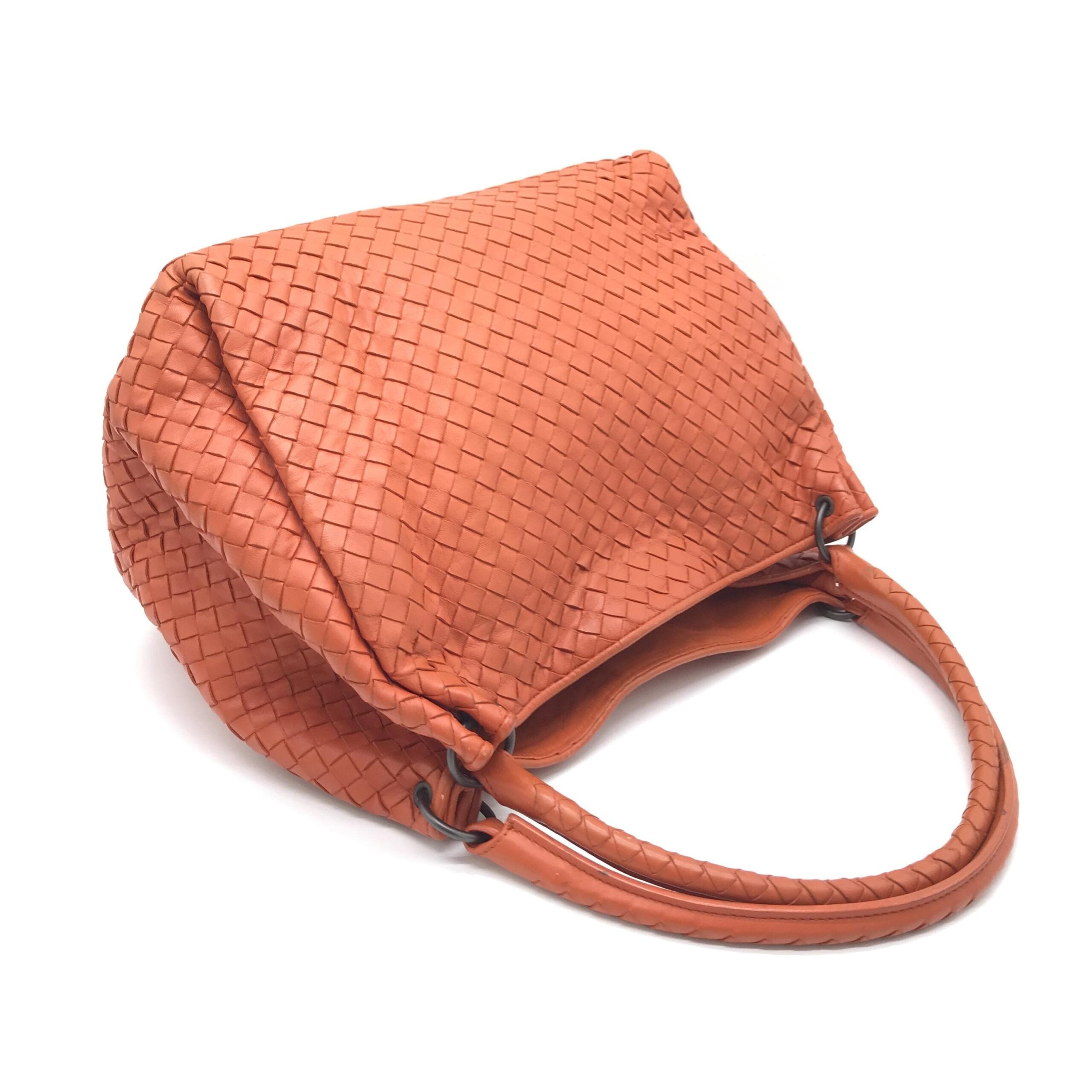 Bottega Veneta Intrecciato Leather Hobo Bag In Orange