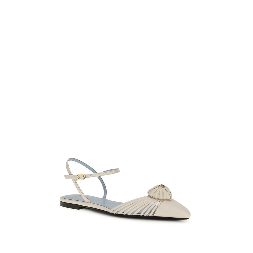 Valentino Garavani Beige Calf Leather Bos Taurus Flat Sandals