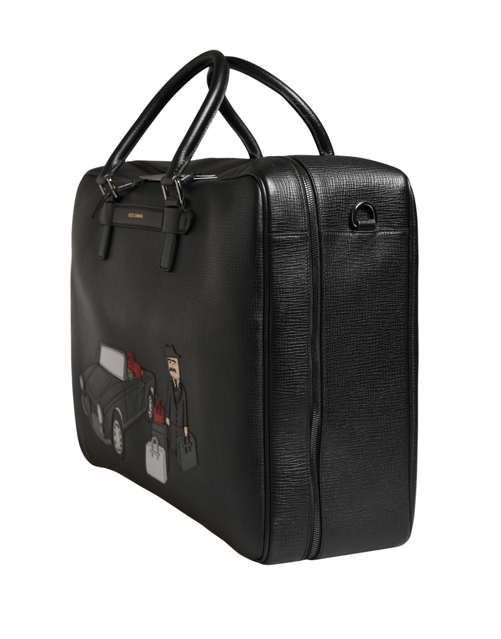 Dolce & Gabbana Black Car Man Applique Leather Weekender Borse Bag