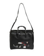 Dolce & Gabbana Black Car Man Applique Leather Weekender Borse Bag