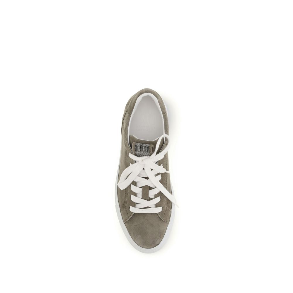 Brunello Cucinelli Gray Calf Leather Bos Taurus Low Top Sneakers