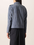 Brunello Cucinelli Blue Leather Jacket