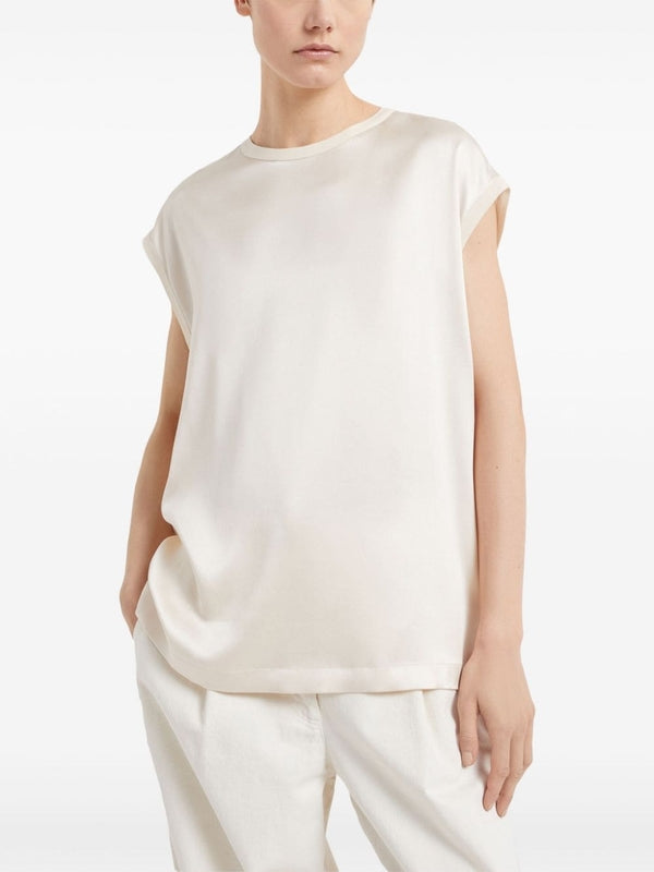 Brunello Cucinelli White Silk T-Shirt