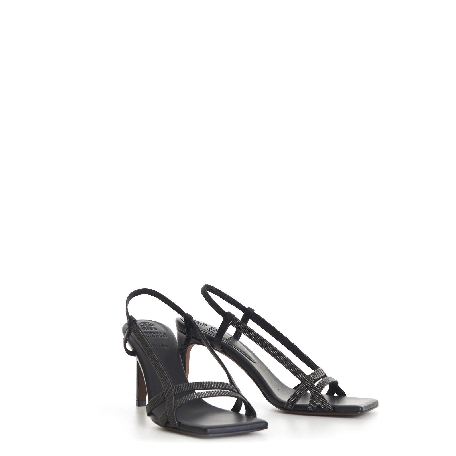 Brunello Cucinelli Black Leather Stiletto Heel Sandals