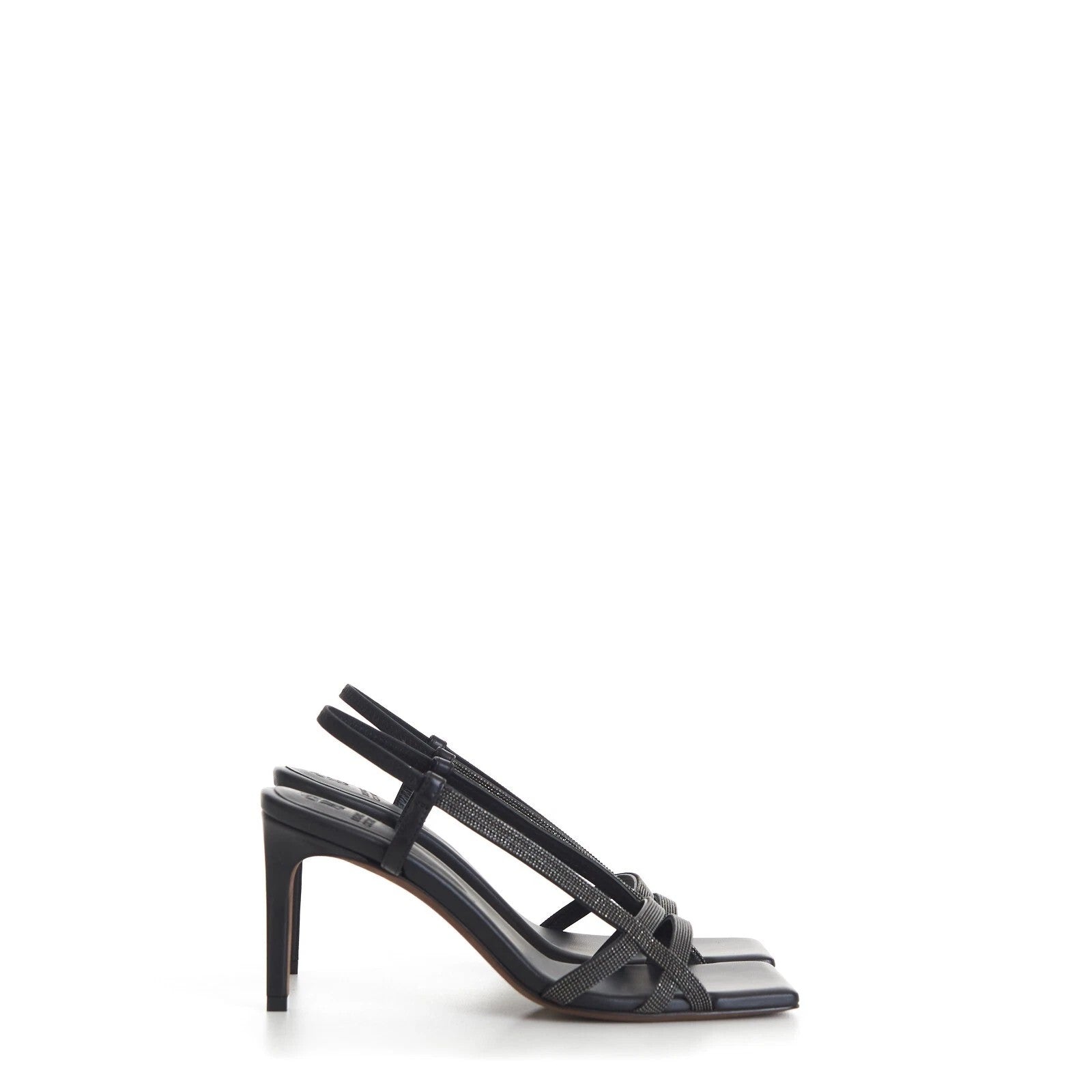 Brunello Cucinelli Black Leather Stiletto Heel Sandals