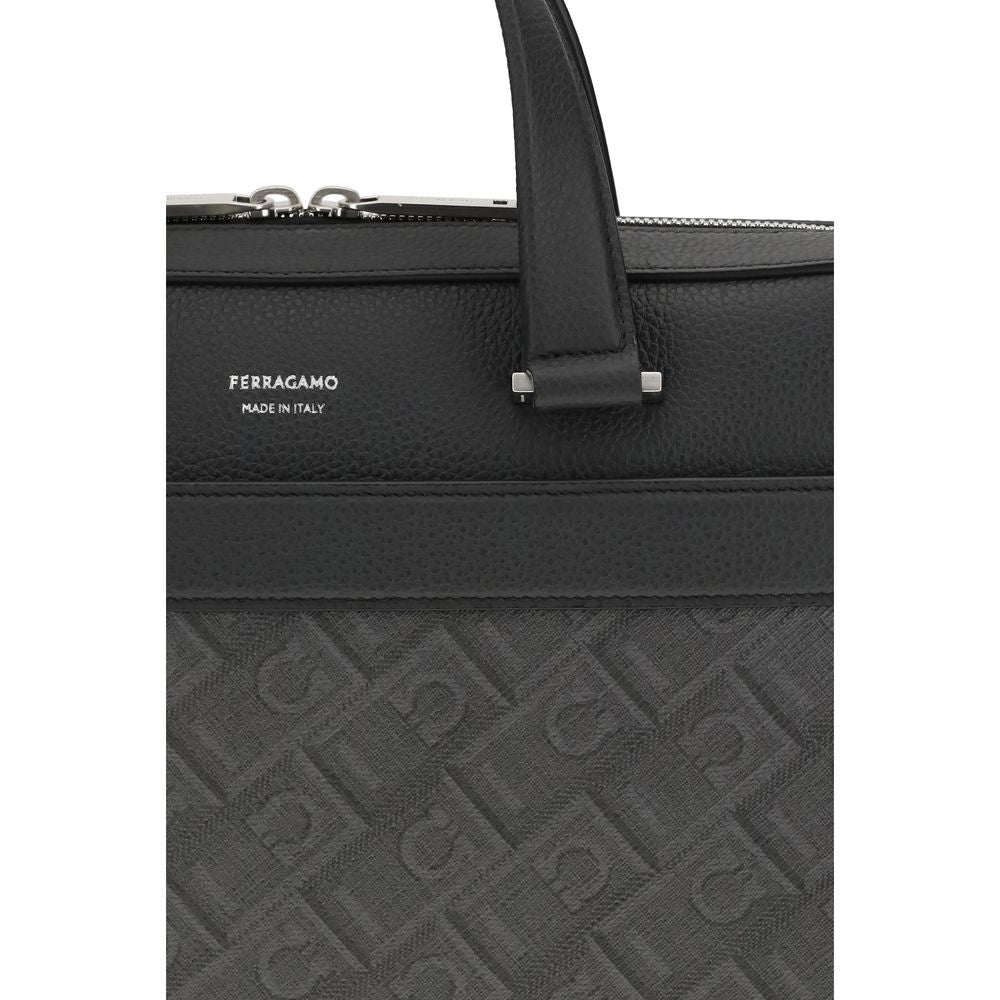 Ferragamo Gray Calf Leather Bos Taurus Briefcase
