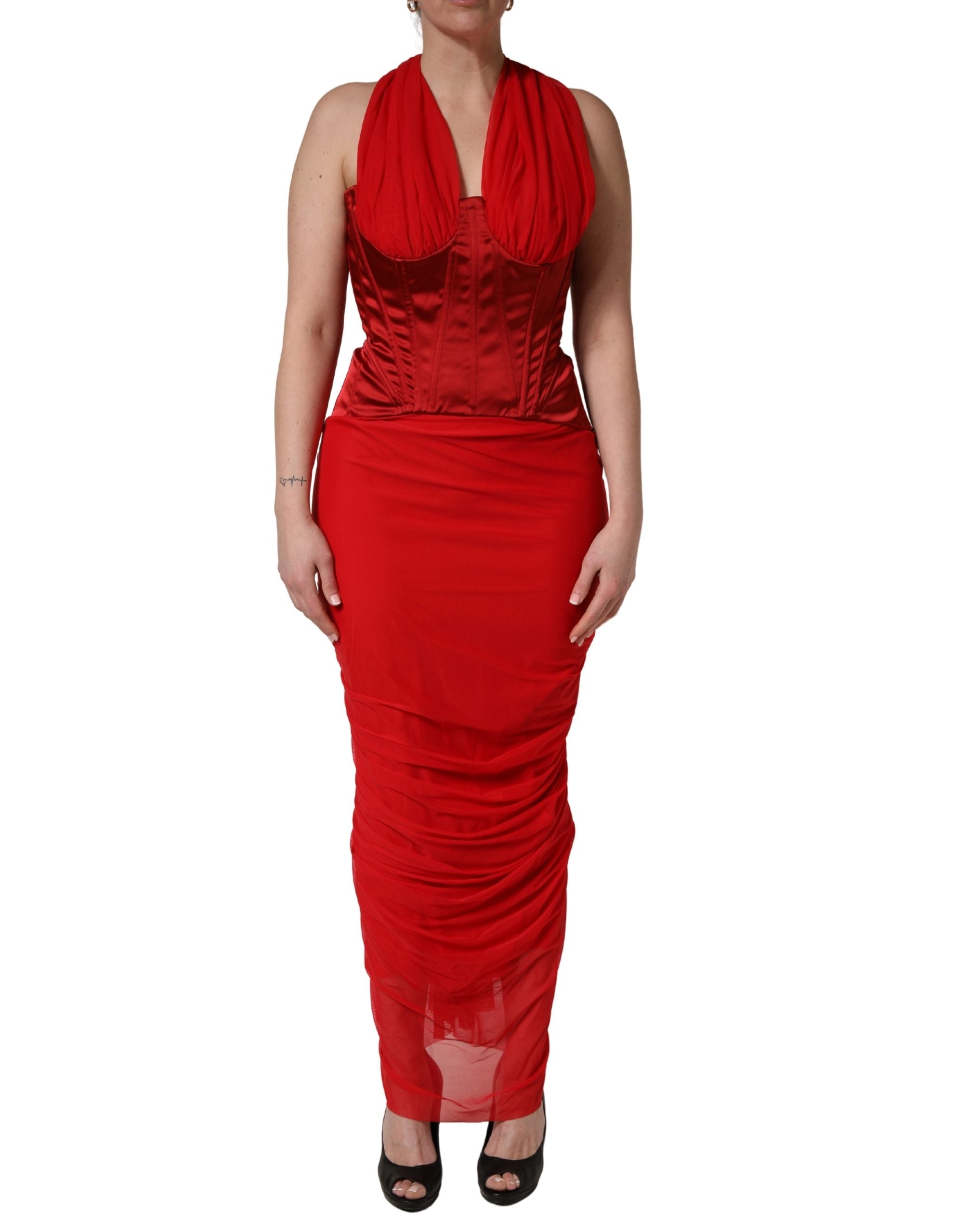 Dolce & Gabbana Red Halter Corset Sleeveless Sheath  Dress