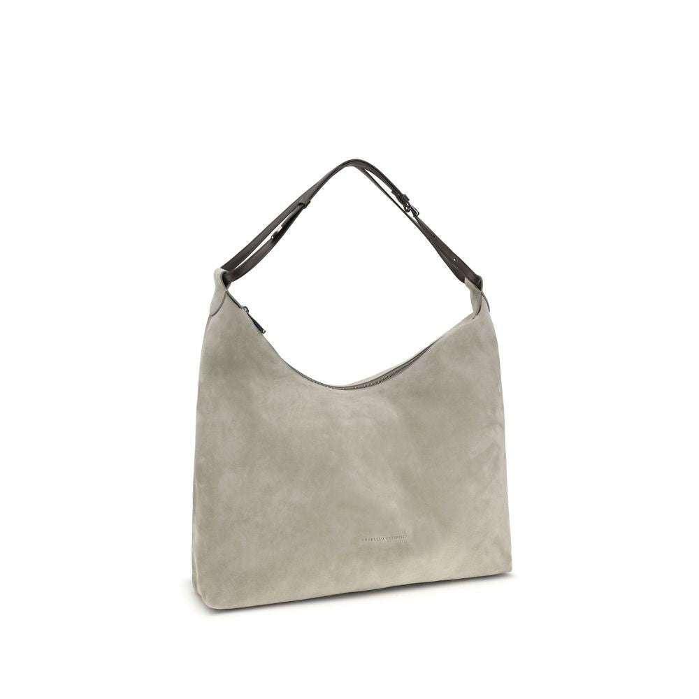 Brunello Cucinelli Gray Calf Leather Bos Taurus Shoulder Bag