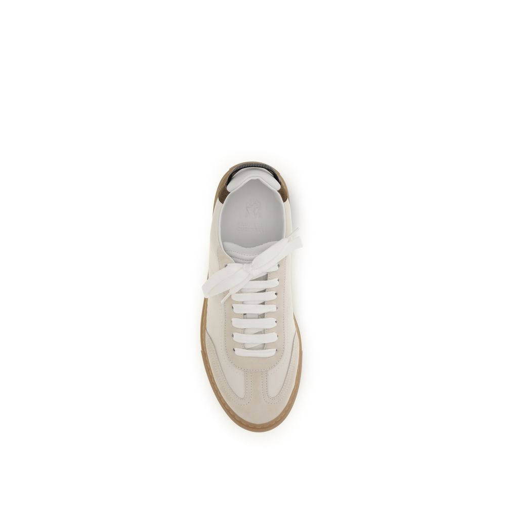 Brunello Cucinelli Beige Calf Leather Bos Taurus Low Top Sneakers