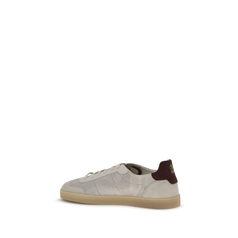 Brunello Cucinelli Beige Calf Leather Bos Taurus Low Top Sneakers