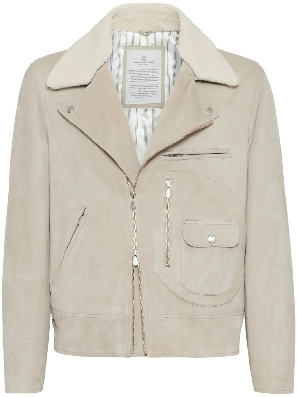 Brunello Cucinelli Beige Leather Biker Jacket