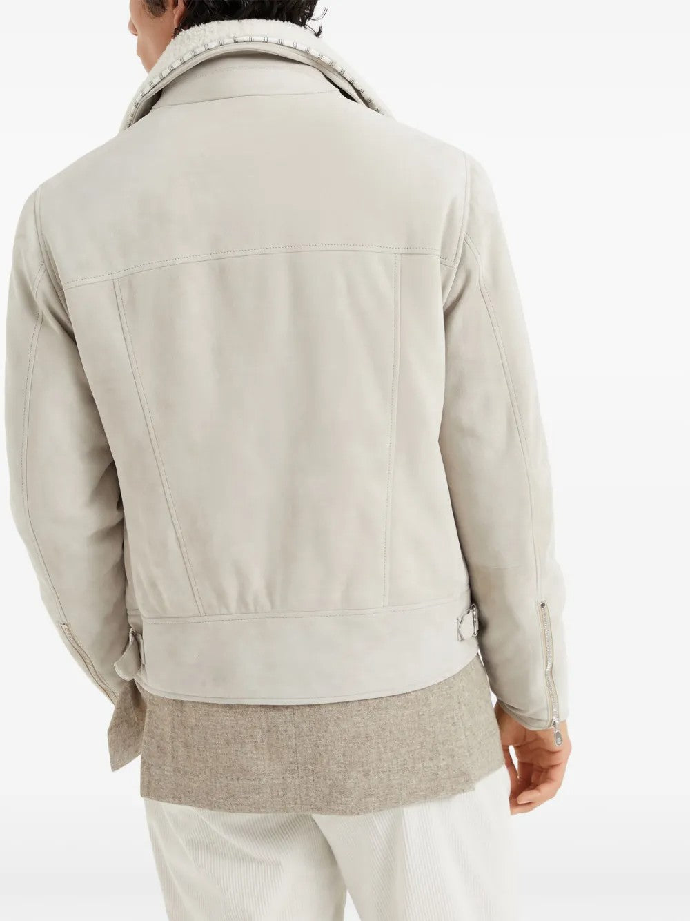 Brunello Cucinelli Beige Leather Biker Jacket
