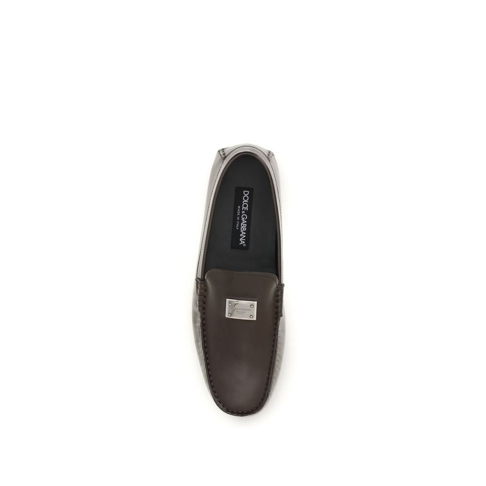 Dolce & Gabbana Brown Calf Leather Bos Taurus Slip-On Loafers