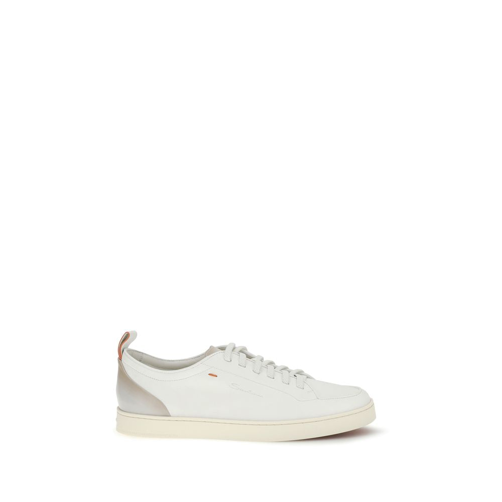 Santoni White Calf Leather Bos Taurus Low Top Sneakers