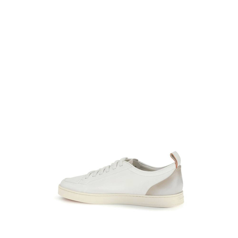 Santoni White Calf Leather Bos Taurus Low Top Sneakers
