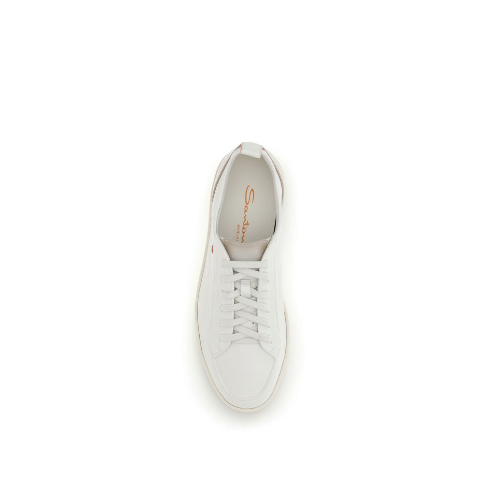 Santoni White Calf Leather Bos Taurus Low Top Sneakers