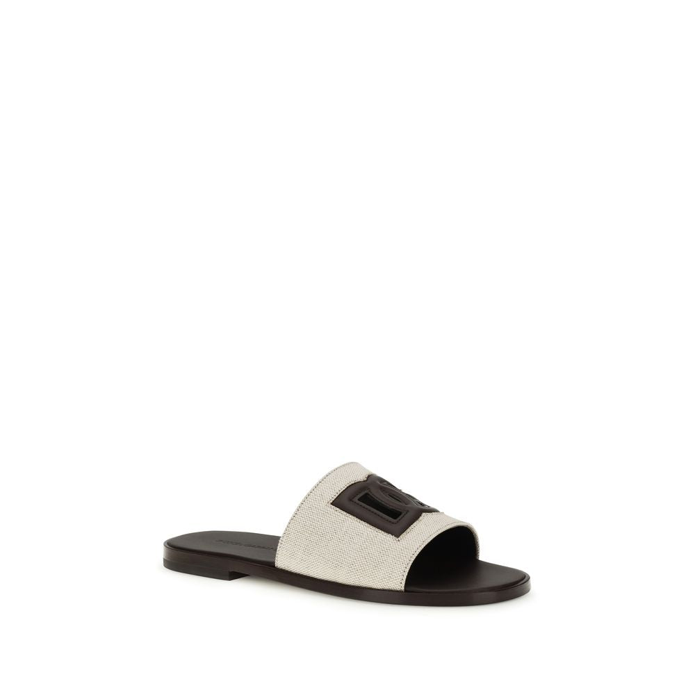 Dolce & Gabbana Beige Calf Leather Bos Taurus Flat Sandals