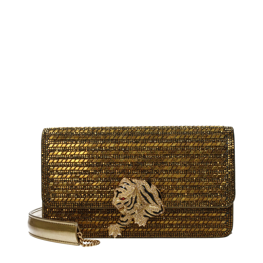 Roberto Cavalli Gold Leather Clutch Bag