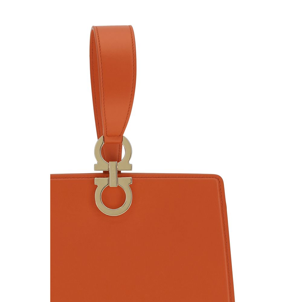 Ferragamo Orange Calf Leather Bos Taurus Clutch Bag