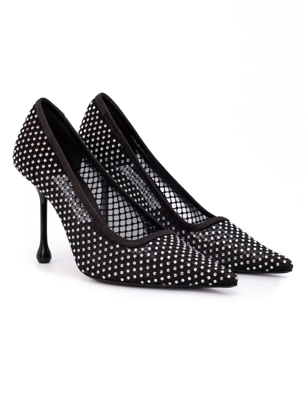 Jimmy Choo Black Mesh Satin Crystal Ixia 95 Pumps