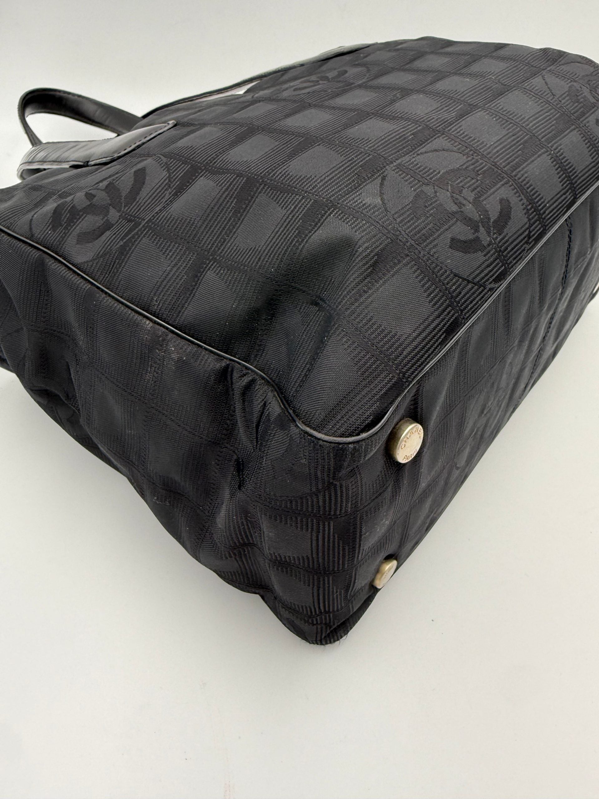 Chanel CHANEL Shopping Black Leather and Fabric Tote Bag