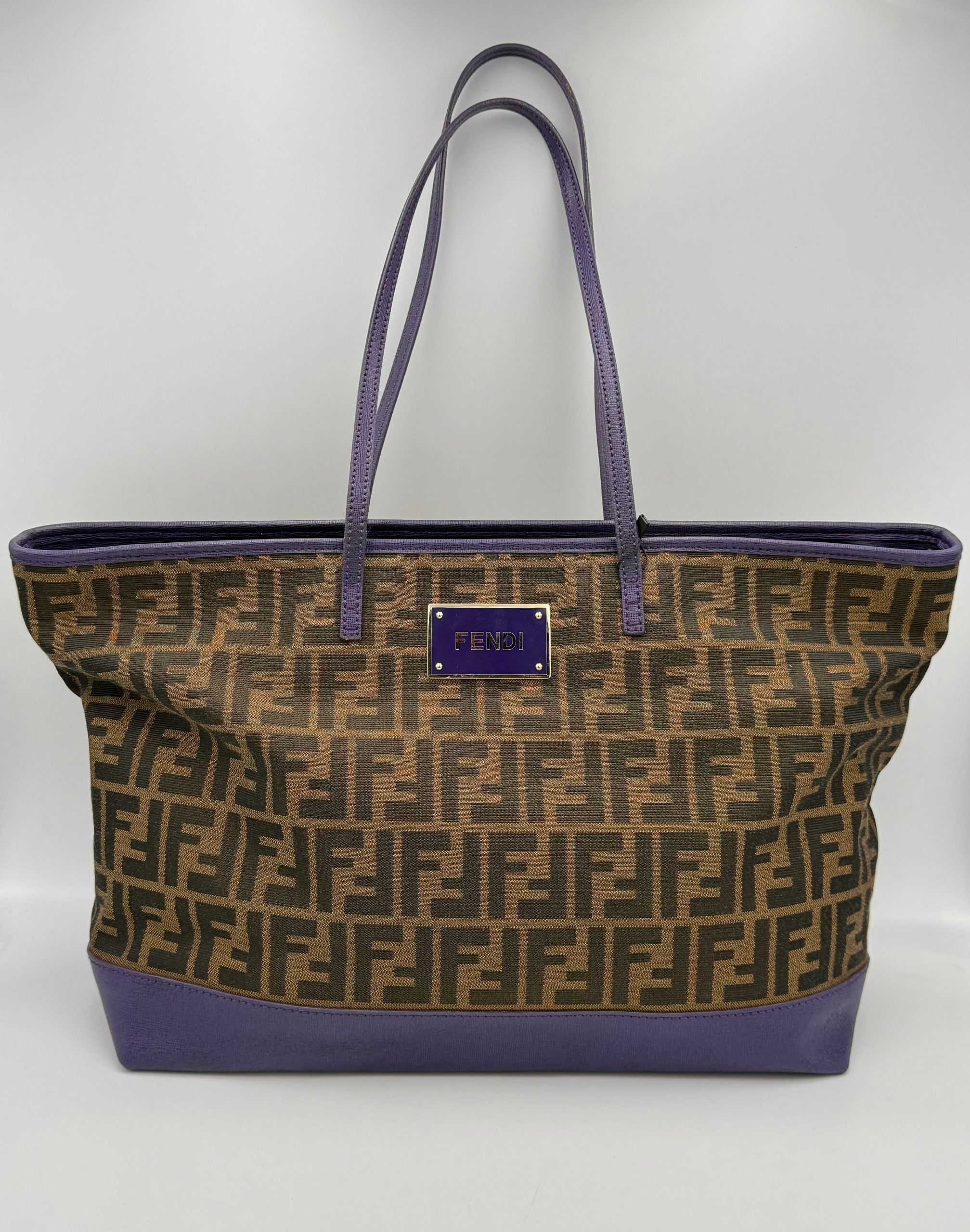 Fendi FENDI Roll FF Zucca and Purple Leather Bag