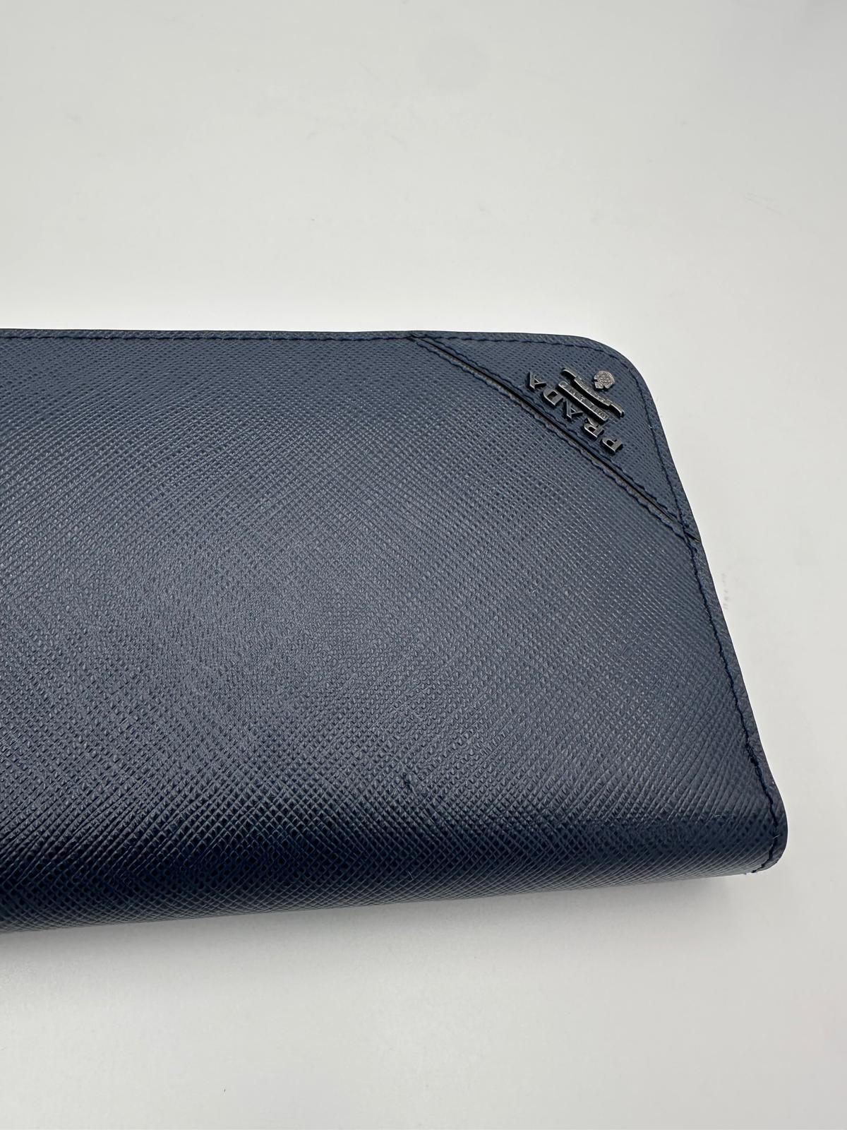 Prada PRADA Zip in Blue Saffiano Wallet
