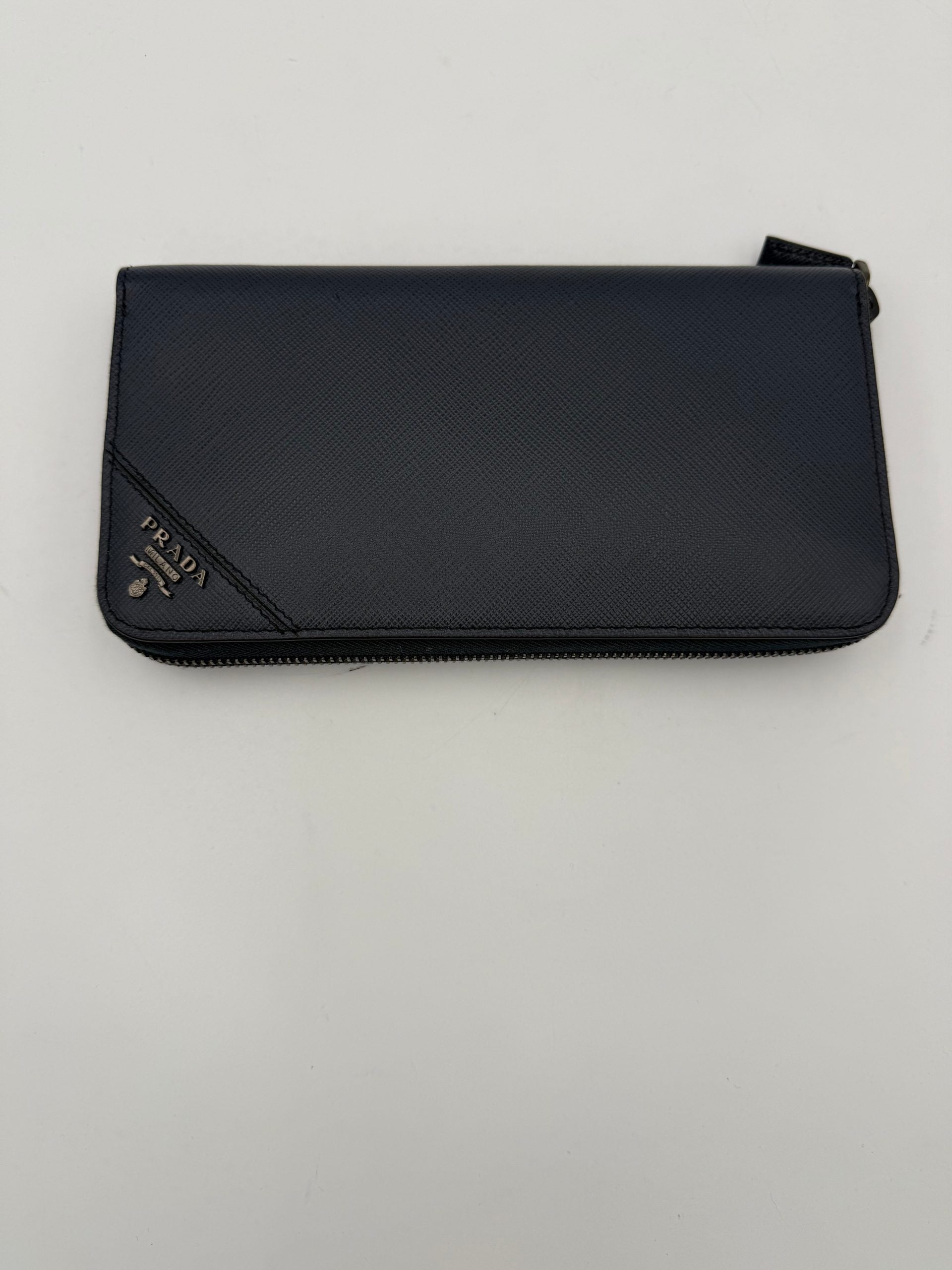 Prada PRADA Zip in Blue Saffiano Wallet