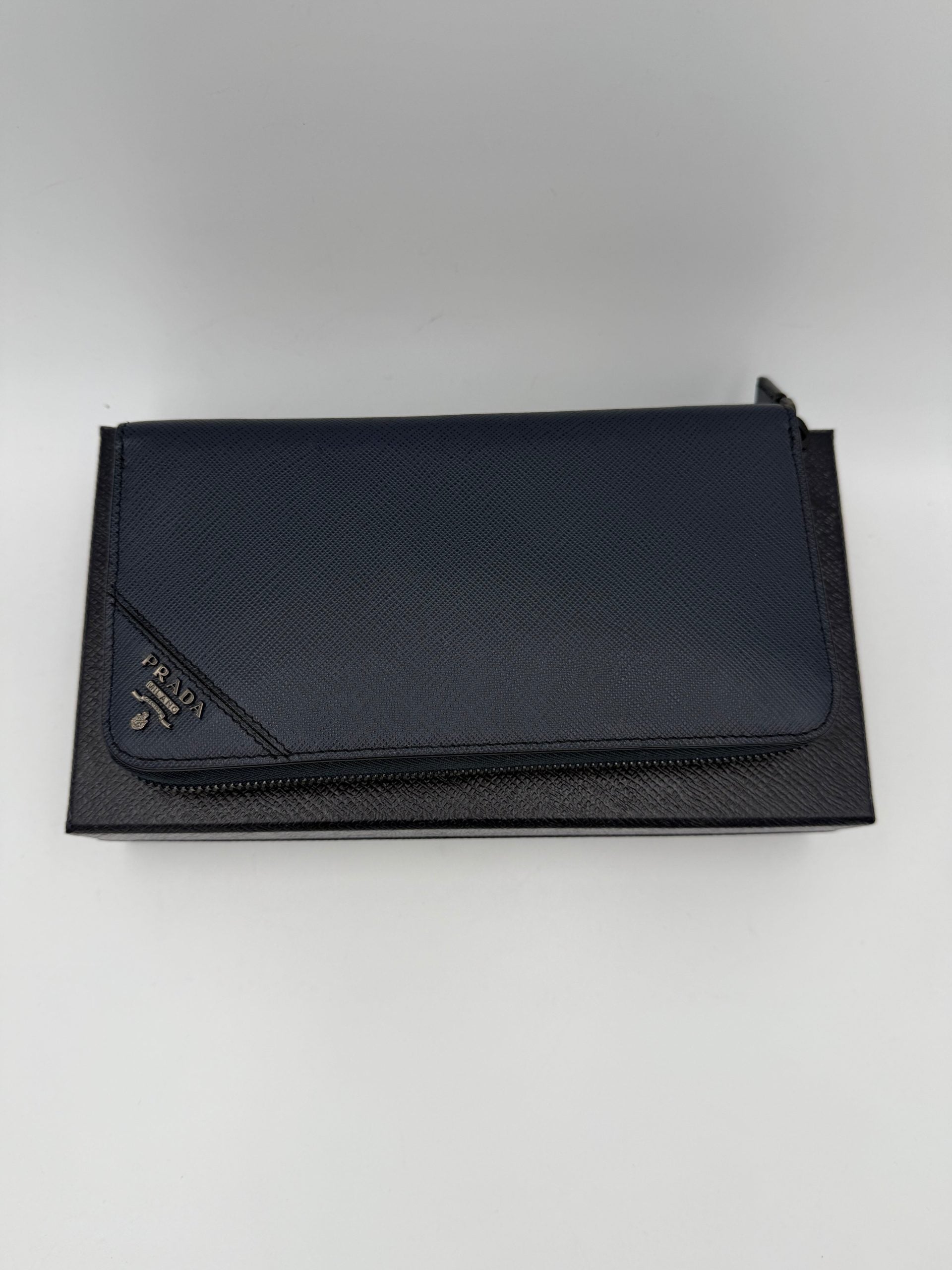 Prada PRADA Zip in Blue Saffiano Wallet