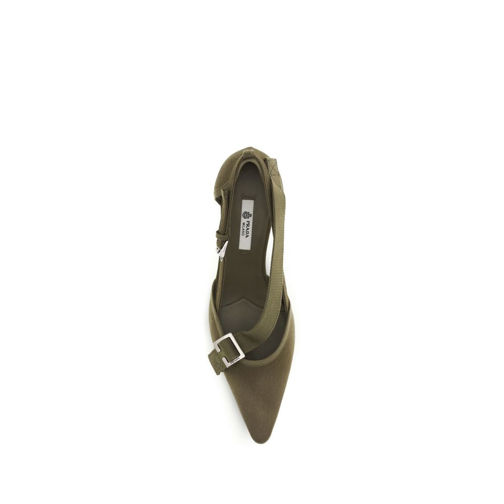 Prada Bicolor Cotton Mid Heel Pumps