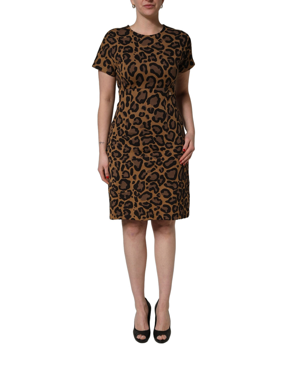 Dolce & Gabbana Brown Leopard Jacquard Knee Length Dress