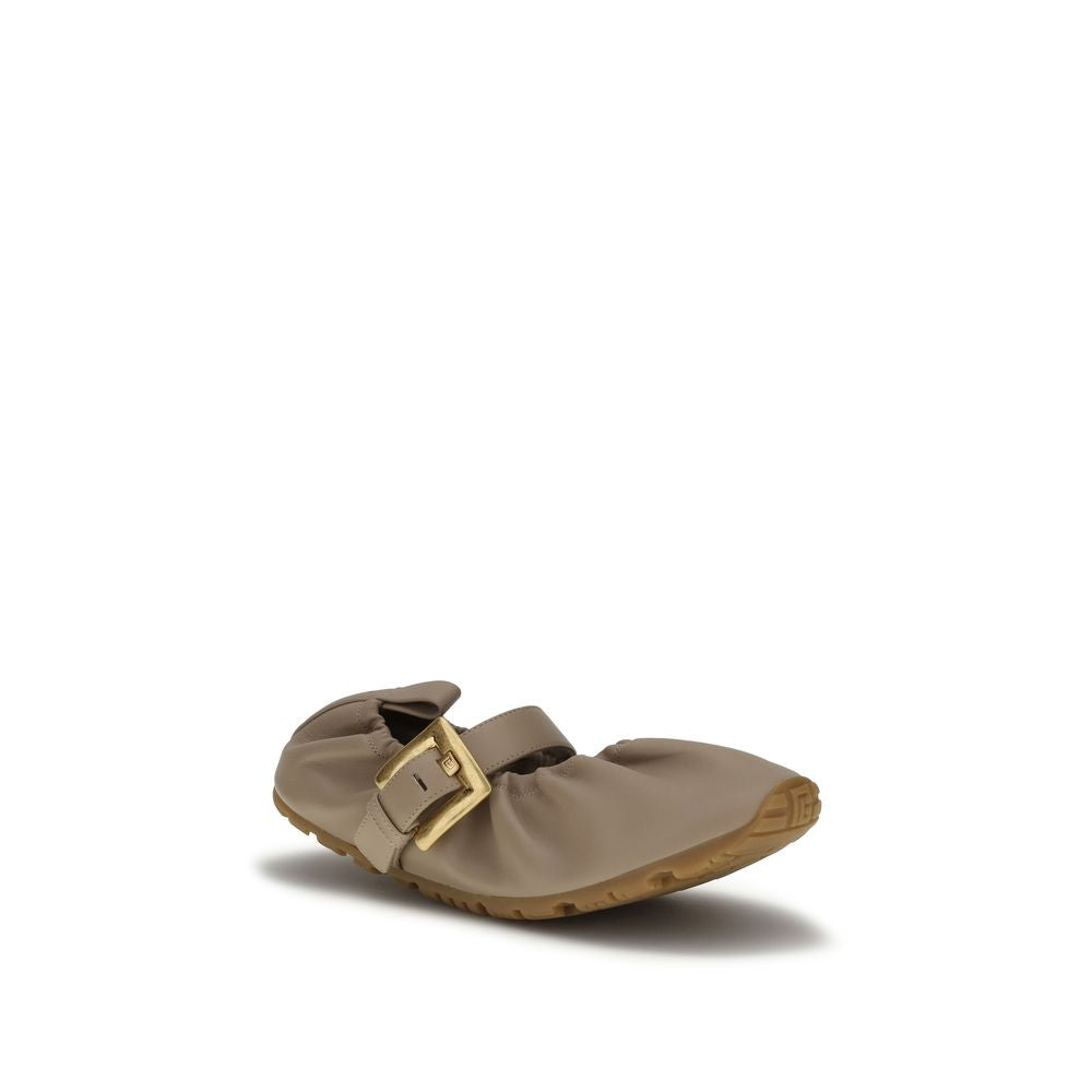Balmain Beige Lamb Ovis Aries Aries Ballet Flats