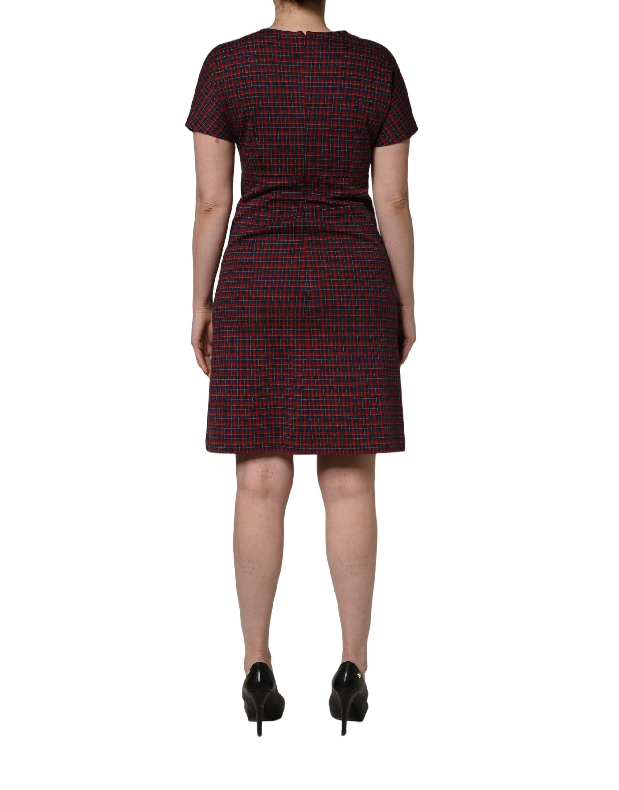 Dolce & Gabbana Red Black Checkered ShortSleeve Sheath Dress