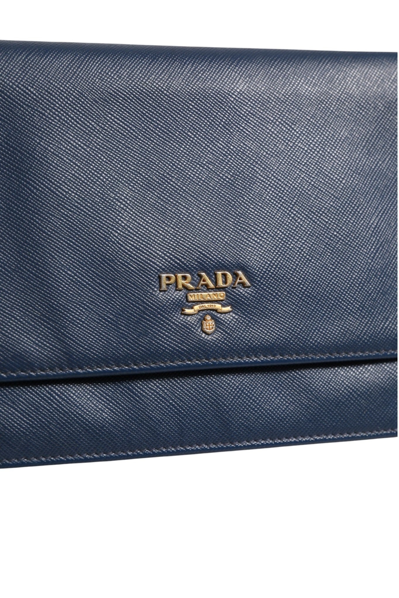 Prada Blue Saffiano Leather Wallet on Chain Clutch Bag