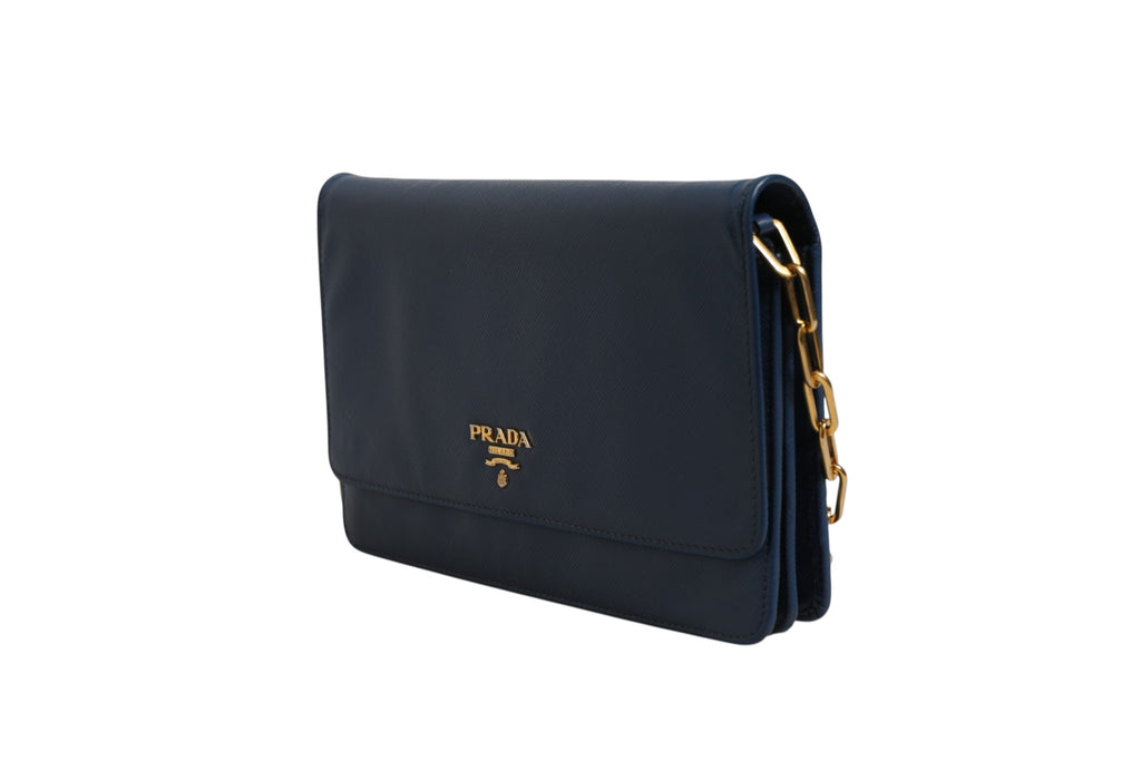 Prada Blue Saffiano Leather Wallet on Chain Clutch Bag