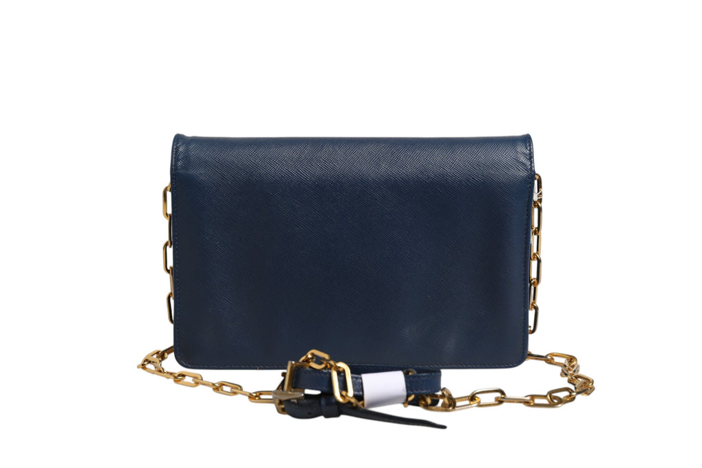 Prada Blue Saffiano Leather Wallet on Chain Clutch Bag