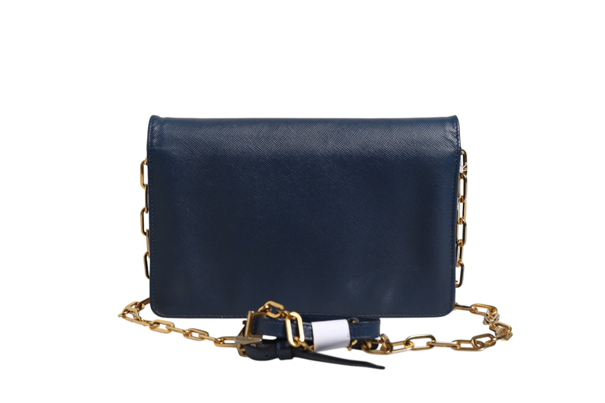 Prada Blue Saffiano Leather Wallet on Chain Clutch Bag