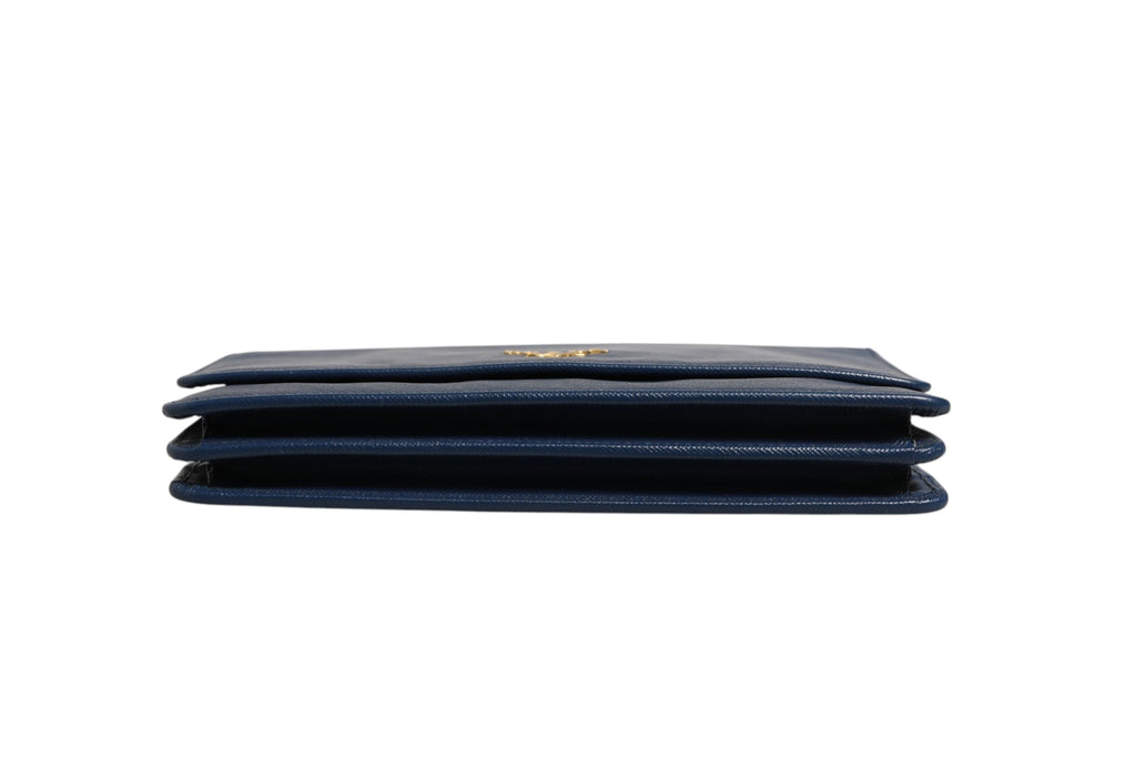 Prada Blue Saffiano Leather Wallet on Chain Clutch Bag