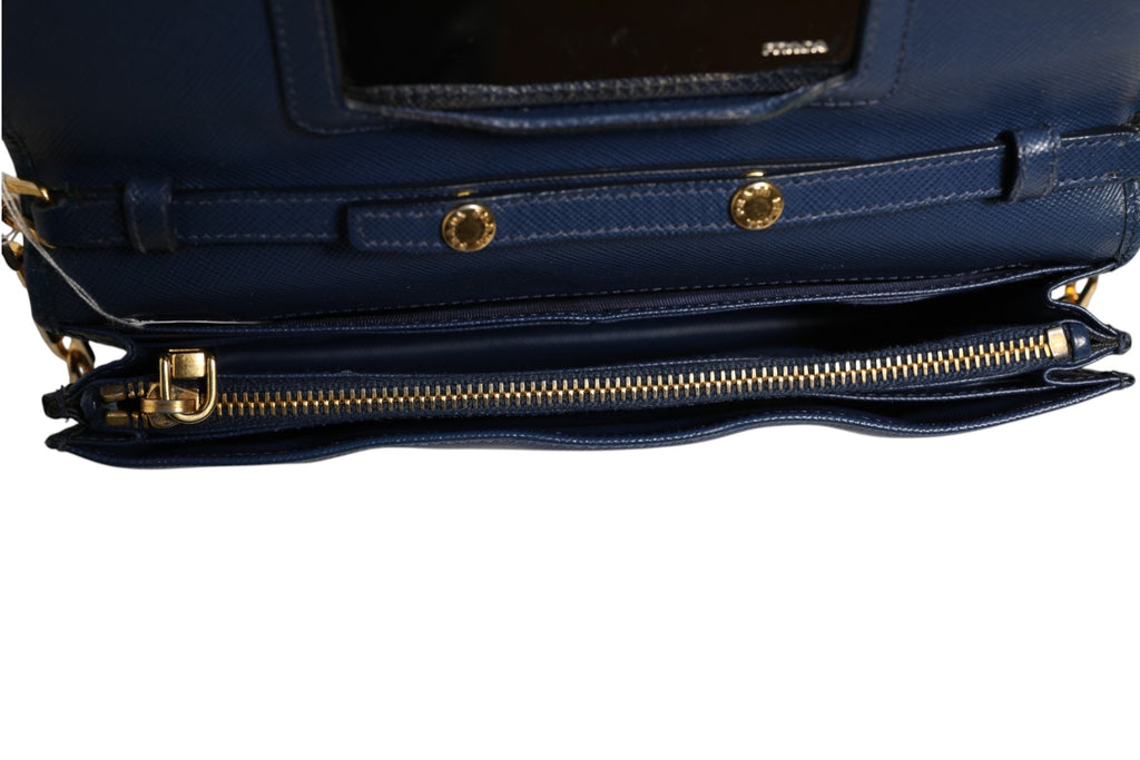 Prada Blue Saffiano Leather Wallet on Chain Clutch Bag