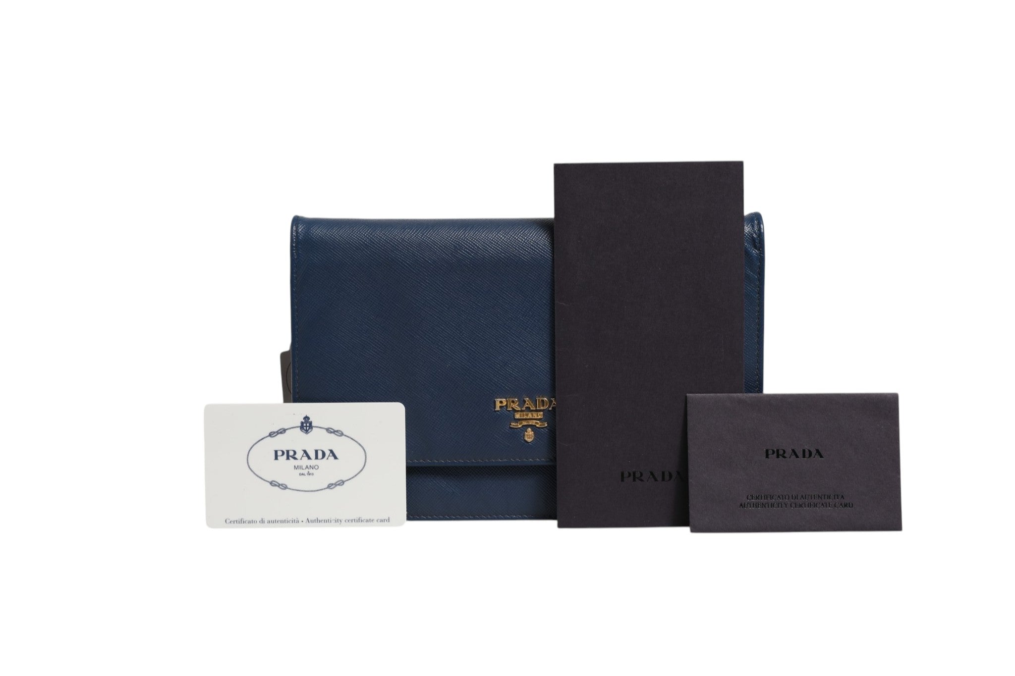 Prada Blue Saffiano Leather Wallet on Chain Clutch Bag