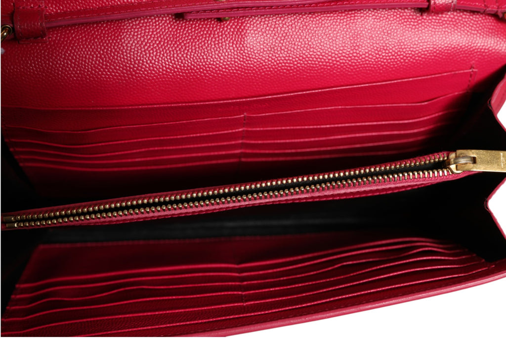 Saint Laurent Red Leather Monogram Wallet on Chain