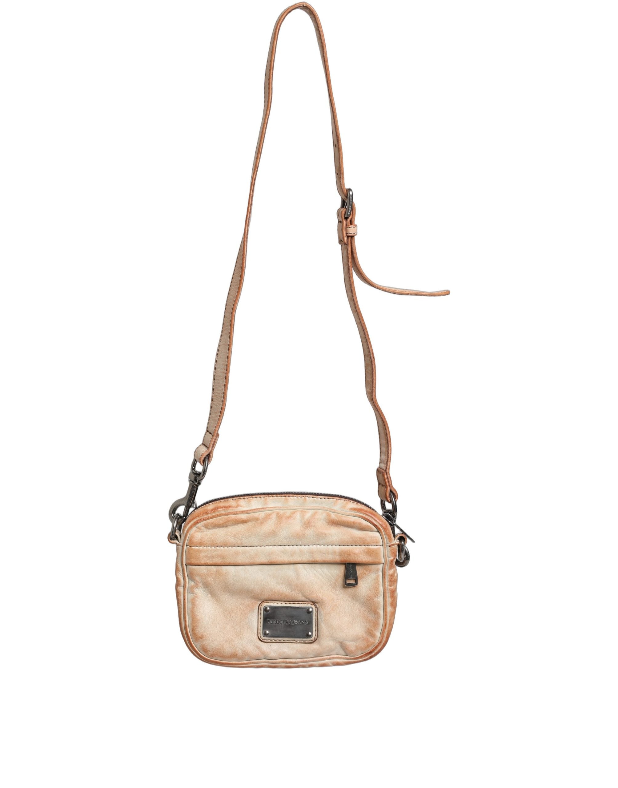 Dolce & Gabbana Beige Vintage Leather Logo Plaque Shoulder Borse Men Bag