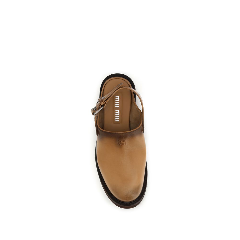 Miu Miu Brown Calf Leather Bos Taurus Mules