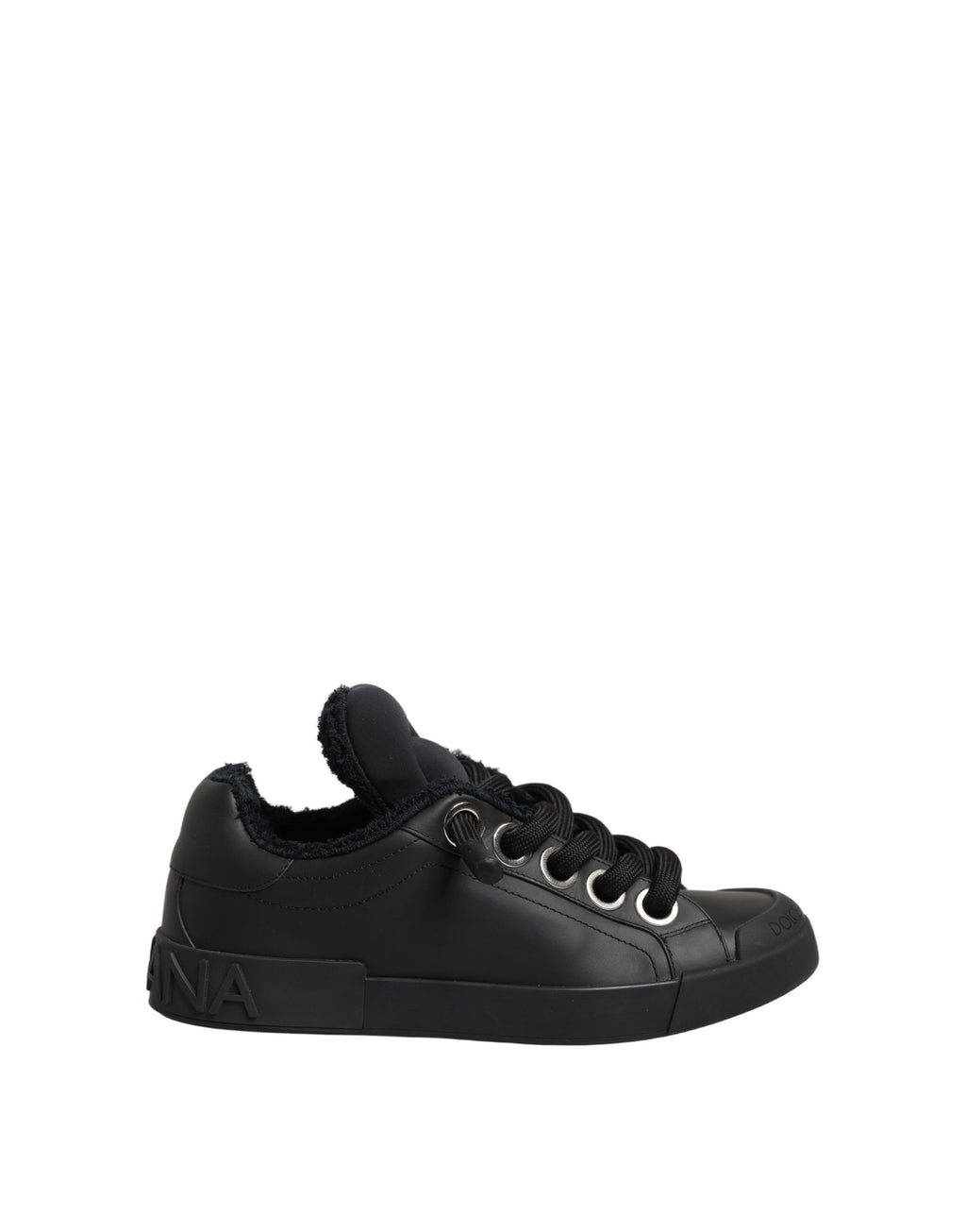Dolce & Gabbana Black Leather Low Top Portofino Sneakers Shoes