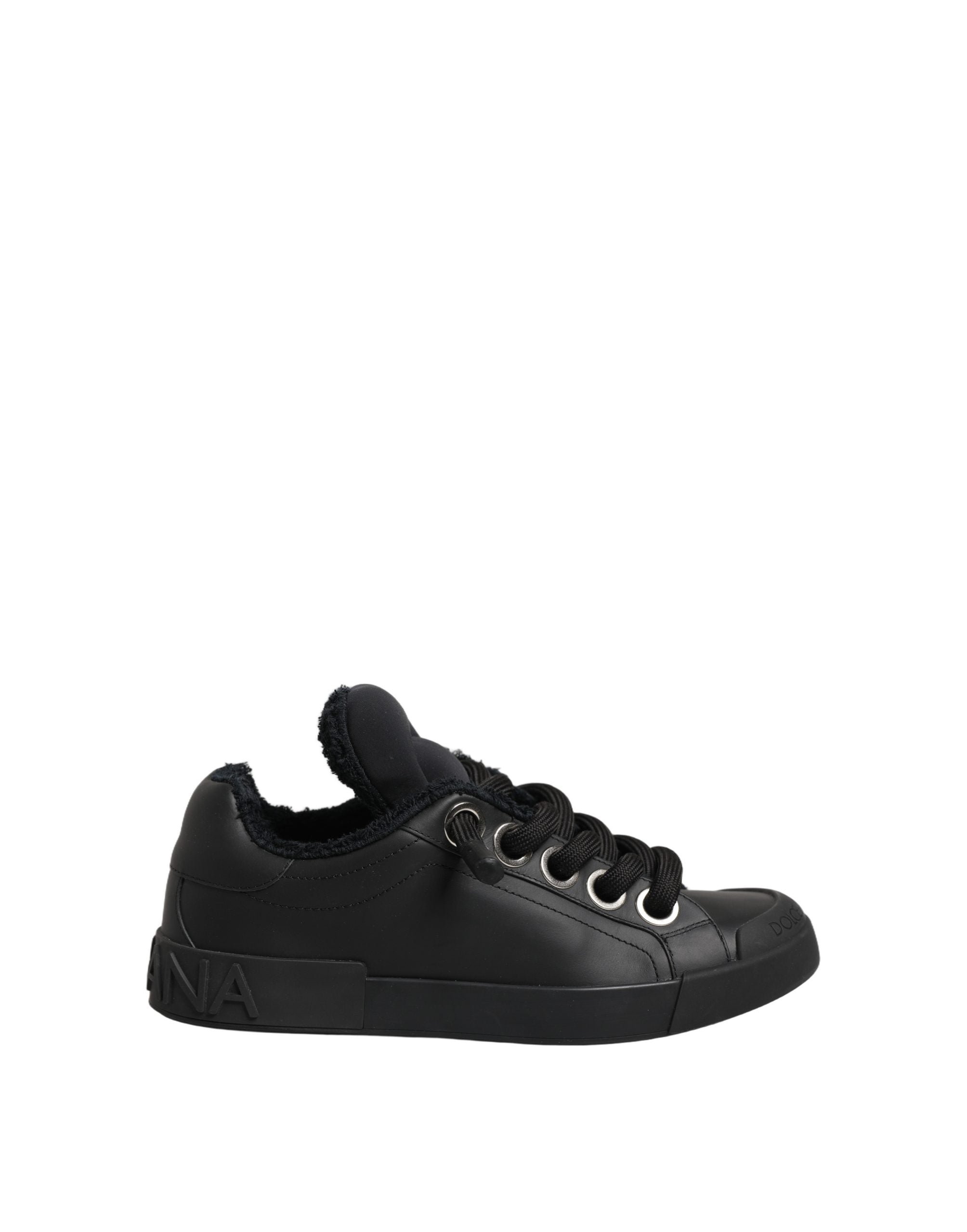 Dolce & Gabbana Black Leather Low Top Portofino Sneakers Shoes