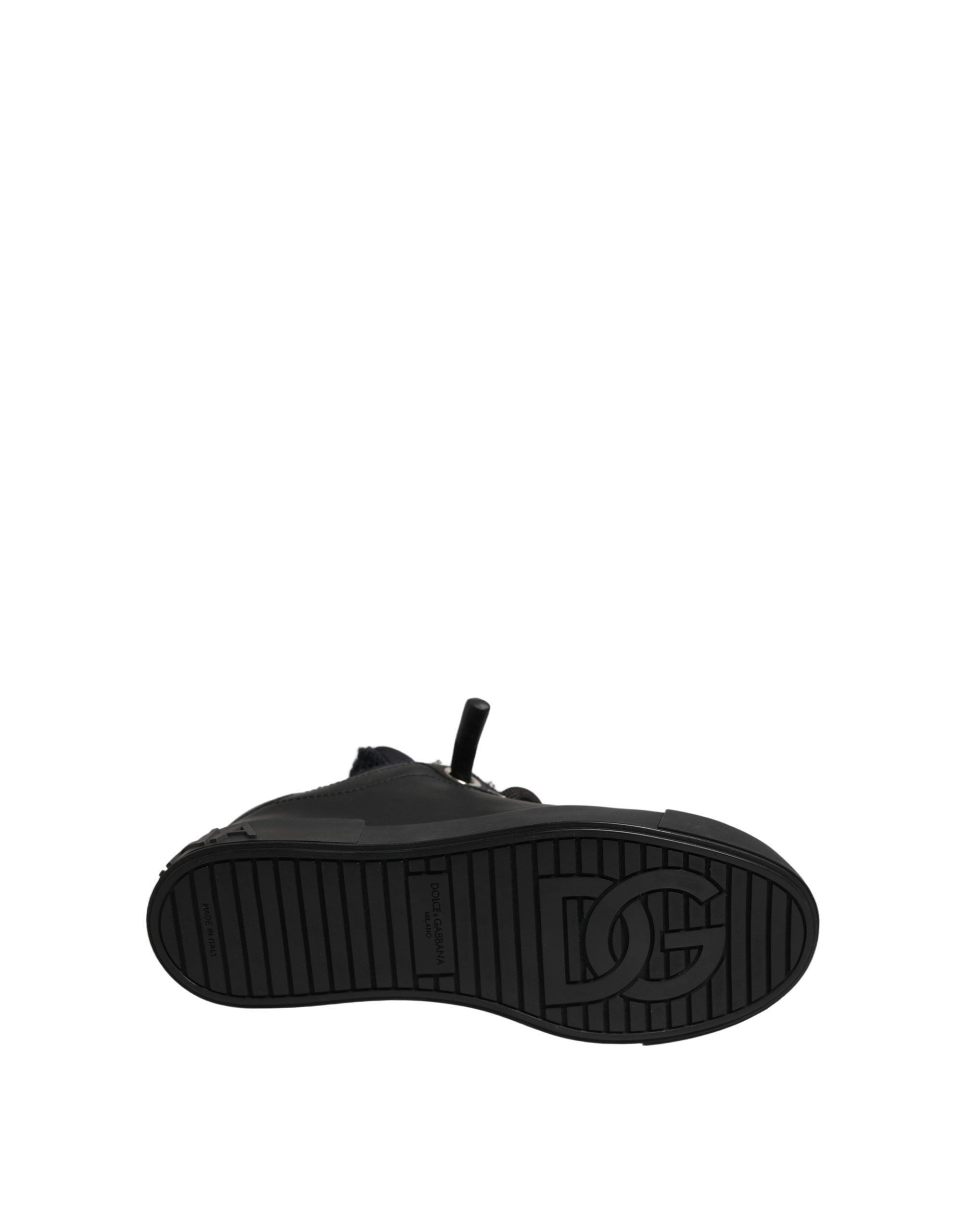 Dolce & Gabbana Black Leather Low Top Portofino Sneakers Shoes