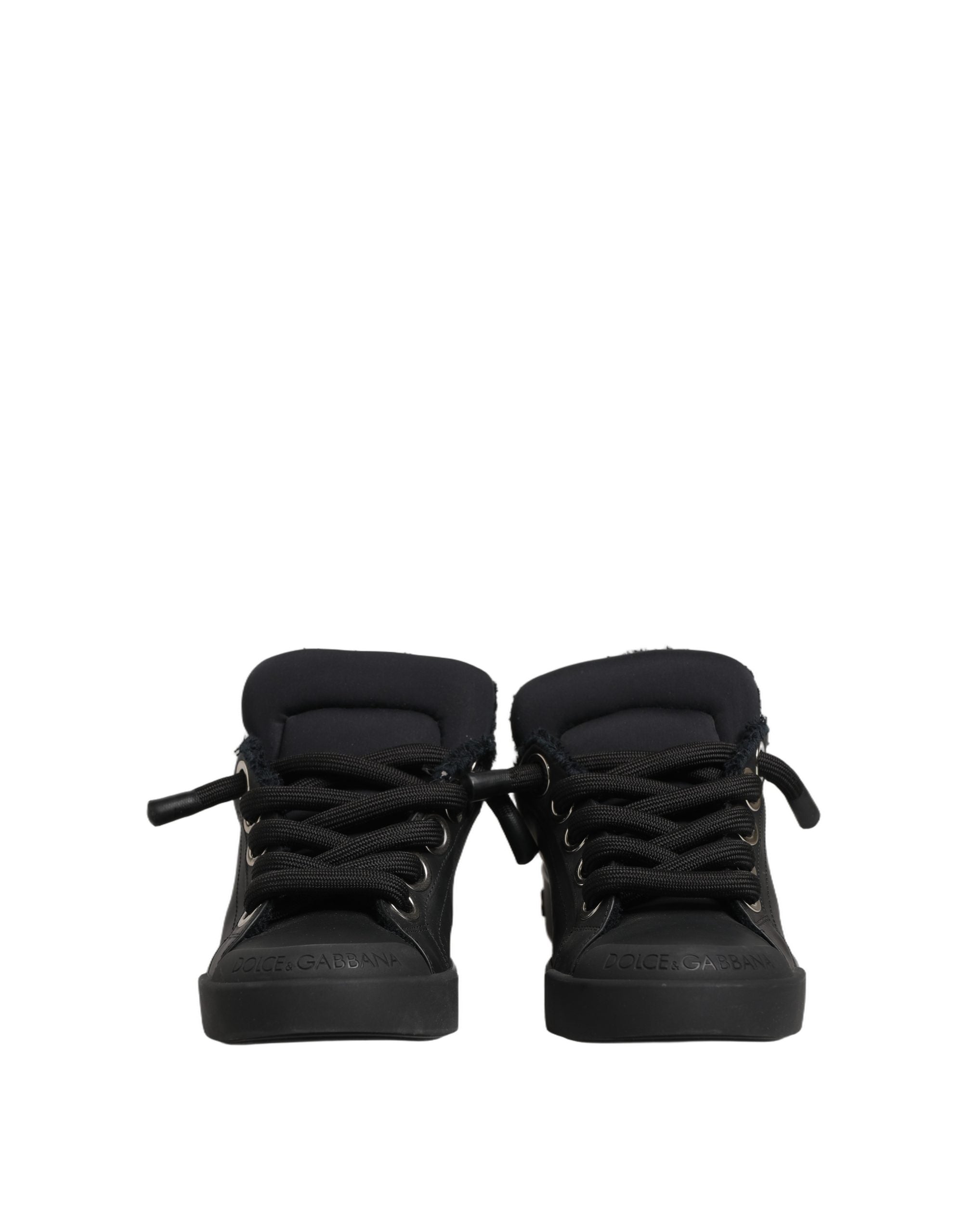 Dolce & Gabbana Black Leather Low Top Portofino Sneakers Shoes