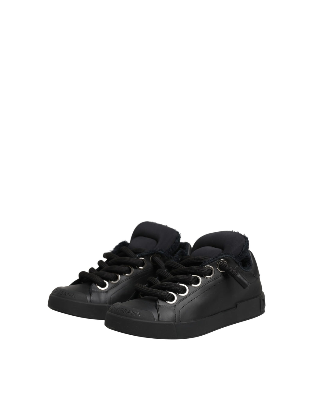 Dolce & Gabbana Black Leather Low Top Portofino Sneakers Shoes